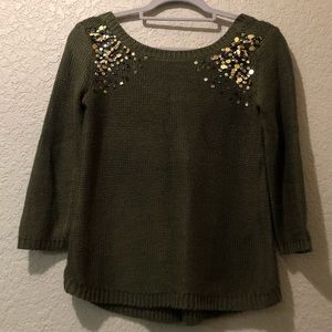 Women’s Rewind Olive Green Embellished Knit Sweater size S